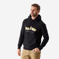 Bluza wędkarska z kapturem Caperlan. Czarne bluzy męskie CAPERLAN, l, bez wzorów, z bawełny, eleganckie, bez ramiączek, z kapturem. Za 129.99 zł.