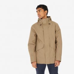 Kurtka turystyczna męska Quechua NH550 wodoodporna. Szare kurtki męskie QUECHUA, l, bez wzorów, z materiału, sportowe, z kapturem. Za 249.99 zł.