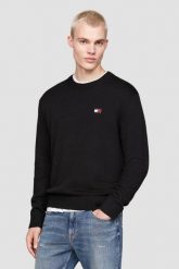 TOMMY JEANS Czarny męski sweter. Czarne swetry męskie Tommy Jeans, l, bez wzorów, z jeansu, bez kołnierzyka, bez ramiączek. W wyprzedaży za 265.99 zł.