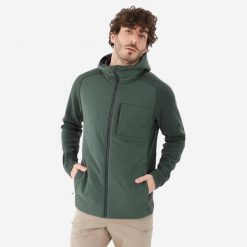 Bluza turystyczna męska Quechua NH500 Hybride. Czarne bluzy męskie QUECHUA, l, bez wzorów, z dzianiny, z kapturem, trekkingowe. Za 149.99 zł.