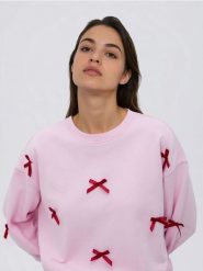 Bluza z kokardkami - różowy. Czerwone bluzy damskie Reserved, l, bez wzorów, z bawełny, bez ramiączek, bez kaptura. W wyprzedaży za 49.99 zł.