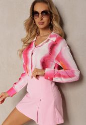 Biało-Fuksjowa Klasyczna Koszula Ozdobiona Printem Tie-Dye Analera. Czerwone koszule damskie Renee, l, bez wzorów, klasyczne, bez kołnierzyka, bez ramiączek. Za 99.99 zł.
