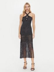 Simona Corsellini Sukienka dzianinowa P25CPABO0401 Czarny Slim Fit. Czarne sukienki damskie SIMONA CORSELLINI, bez wzorów, z dzianiny, bez kołnierzyka, bez ramiączek. Za 519.99 zł.
