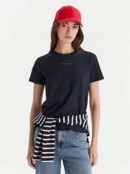 Tommy Jeans T-Shirt Linear DW0DW21964 Granatowy Regular Fit. Niebieskie t-shirty damskie Tommy Jeans, l, bez wzorów, z bawełny, bez kołnierzyka, bez ramiączek. Za 109.99 zł.
