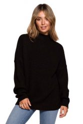 Ciepły Sweter z Krótkim Golfem - Czarny. Czarne swetry nierozpinane damskie MOE, l, bez wzorów, z materiału, bez kołnierzyka, bez ramiączek. Za 209.90 zł.