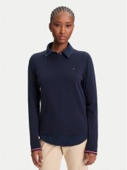 Tommy Hilfiger Sweter WW0WW44984 Granatowy Regular Fit. Niebieskie swetry nierozpinane damskie Tommy Hilfiger, l, bez wzorów, z bawełny, bez kołnierzyka, bez ramiączek. Za 299.99 zł.