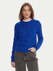 Tommy Hilfiger Kardigan WW0WW47463 Niebieski Regular Fit. Niebieskie kardigany damskie Tommy Hilfiger, xs, bez wzorów, z wełny, bez kołnierzyka. Za 749.99 zł.