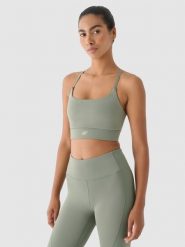 4F Biustonosz treningowy z niskim wsparciem - oliwkowy/khaki M. Brązowe bielizna sportowa damska 4F, m, bez wzorów, z dzianiny. W wyprzedaży za 59.99 zł.