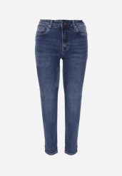 Niebieskie Jeansy Mom Fit z Bawełną i Regularnym Stanem Rolovia. Niebieskie jeansy damskie Born2be, bez wzorów, z bawełny, eleganckie, plus size. Za 129.99 zł.