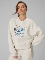 4F Bluza dresowa loose bez kaptura damska - beżowa XS. Brązowe bluzy damskie 4F, xs, bez wzorów, z dresówki, bez ramiączek, bez kaptura. Za 149.99 zł.