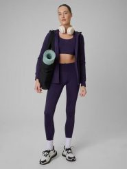 Legginsy fitness szybkoschnące damskie z wysokim stanem. Zielone legginsy damskie 4F, bez wzorów, z dzianiny. Za 129.99 zł.