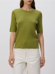 Sweter z ozdobnym splotem - oliwkowy. Zielone swetry nierozpinane damskie Reserved, l, bez wzorów, z dzianiny, klasyczne, bez kołnierzyka, bez ramiączek. Za 79.99 zł.