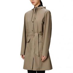 Kurtka RAINS CURVE LONG JACKET W3 Beżowy. Brązowe kurtki męskie Rains, bez wzorów, z syntetyku, bez kaptura. Za 527.91 zł.