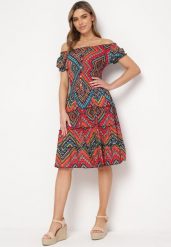 Czerwona Sukienka Bawełniana Hiszpanka w Stylu Boho Raelinora. Czerwone sukienki damskie Born2be, m, bez wzorów, z bawełny, boho, bez kołnierzyka, bez ramiączek. Za 44.99 zł.