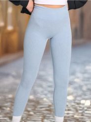 Legginsy high waist w prążek - niebieski. Niebieskie legginsy damskie Sinsay, bez wzorów. Za 39.99 zł.