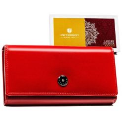 Modny portfel damski skórzany z przegródkami - Peterson. Czerwone portfele damskie Peterson, ze skóry. Za 91.99 zł.