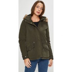 Only - Parka. Zielone parki damskie ONLY, l, bez wzorów, z materiału, z kapturem. W wyprzedaży za 129.90 zł.