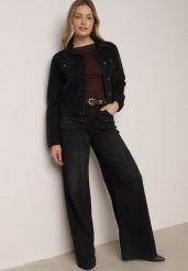Czarne Jeansy o Szerokim Kroju Palazzo z Bawełną i Wysokim Stanem Zinnalitte. Czarne jeansy damskie Born2be, bez wzorów, z bawełny, klasyczne, z podwyższonym stanem. Za 129.99 zł.
