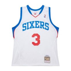 Koszulka NBA Philadelphia 76ers Allen Iverson 2009. Białe bluzki damskie Mitchell & Ness, bez wzorów, bez kołnierzyka, bez ramiączek. W wyprzedaży za 402.00 zł.