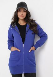 Granatowa Bluza z Kapturem Mamani. Niebieskie bluzy damskie Born2be, s, bez wzorów, bez ramiączek, z kapturem. Za 49.99 zł.