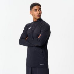 Bluza piłkarska Kipsta CLR Club na krótki suwak. Czarne bluzy męskie KIPSTA, l, bez wzorów, z materiału, sportowe, bez ramiączek, bez kaptura. Za 139.99 zł.