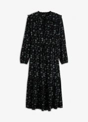 Sukienka midi z czystej wiskozy. Czarne sukienki damskie bonprix, bez wzorów, z wiskozy, bez kołnierzyka, bez ramiączek, midi. Za 149.99 zł.