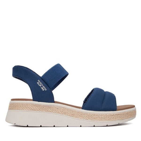 Sandały Skechers. Niebieskie sandały damskie Skechers, bez wzorów, bez obcasa, na płaskiej podeszwie, bez zapięcia. Za 189.99 zł.