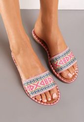 Różowe Płaskie Klapki z Ozdobnym Paskiem z Wzorem Boho Omorea. Czerwone klapki damskie Renee, na lato, bez wzorów, boho, bez obcasa, na płaskiej podeszwie, bez zapięcia. W wyprzedaży za 52.49 zł.