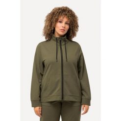 Damskie Bluza rozpinana stójka kieszeń kangurka dłuższy tył. Zielone bluzy damskie Ulla Popken, plus size, bez wzorów, z bawełny, bez ramiączek, bez kaptura. W wyprzedaży za 191.99 zł.
