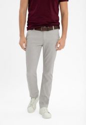 Chinosy ze strukturą R-MARO. Szare eleganckie spodnie męskie Volcano, bez wzorów, z bawełny. Za 179.99 zł.