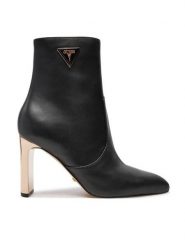 Guess Botki Caitte FLDCAT LEA10 Czarny. Czarne botki damskie Guess, z aplikacjami, ze skóry, bez obcasa, na słupku, bez zapięcia. Za 579.99 zł.