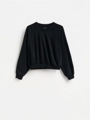 Gładka bluza - czarny. Czarne bluzy damskie Reserved, l, bez wzorów, z bawełny, bez ramiączek, bez kaptura. Za 69.99 zł.