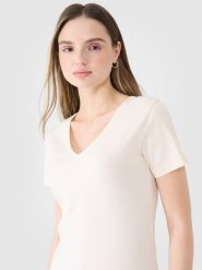 4F T-shirt slim gładki damski - biały S. Białe t-shirty damskie 4F, s, bez wzorów, z bawełny, klasyczne, bez kołnierzyka, bez ramiączek. W wyprzedaży za 39.99 zł.