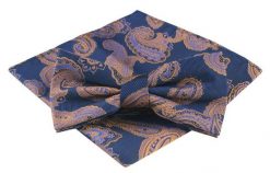 Mucha Męska z Poszetką - Alties - Duży, Pomarańczowy Wzór Paisley. Brązowe krawaty i muchy Alties, bez wzorów, eleganckie. Za 54.00 zł.