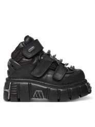 NEW ROCK Botki M-285C-S1 Czarny. Czarne botki damskie NEW ROCK, bez wzorów, ze skóry, rockowe, bez obcasa, na koturnie, bez zapięcia. Za 1,659.00 zł.
