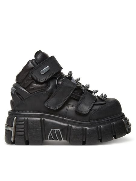 NEW ROCK Botki M-285C-S1 Czarny. Czarne botki damskie NEW ROCK, bez wzorów, ze skóry, rockowe, bez obcasa, na koturnie, bez zapięcia. Za 1,409.00 zł.