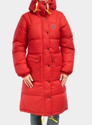 Płaszcz damski Fjallraven Expedition Long Down Parka. Czerwone płaszcze damskie Fjällräven, na zimę, l, bez wzorów, z nylonu, bez kołnierzyka, bez kaptura. Za 2,748.89 zł.