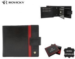 Portfel skórzany Rovicky 22321L-RVTP czarny. Czarne portfele męskie ROVICKY, bez wzorów. Za 101.99 zł.