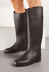 Brązowe Stylowe Kalosze w Stylu Oficerek Nelreia. Brązowe kalosze damskie Renee, bez wzorów, z jeansu, bez zapięcia. Za 89.99 zł.