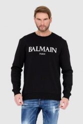 BALMAIN Czarna bluza męska z dużym logo. Czarne bluzy męskie Balmain, l, bez wzorów, bez ramiączek, bez kaptura. W wyprzedaży za 2,599.99 zł.