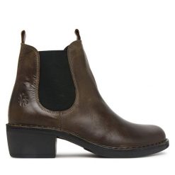 Botki Fly London. Zielone botki damskie Fly London, bez wzorów, bez obcasa, na słupku, bez zapięcia. Za 704.99 zł.