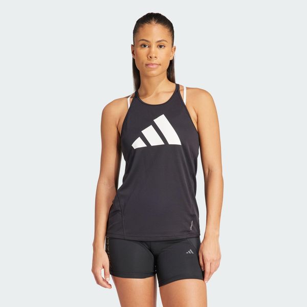 Bluza Run It Tank. Czarne bluzy damskie Adidas, xs, bez wzorów, z materiału, sportowe, bez ramiączek, bez kaptura. Za 119.00 zł.