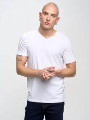 Koszulka męska v-neck z bawełny supima biała Supiclassicov 101. Białe t-shirty męskie BIG STAR, l, bez wzorów, z bawełny, bez kołnierzyka, bez ramiączek. Za 119.99 zł.