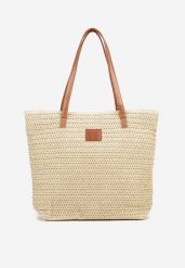 Beżowa Pleciona Torebka Plażowa Shopper Odelinea. Brązowe shopperki damskie Born2be, bez wzorów, bez dodatków. Za 44.99 zł.