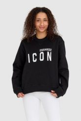 DSQUARED2 Czarna bluza damska z dużym logo icon. Czarne bluzy damskie Dsquared2, s, bez wzorów, z bawełny, bez ramiączek, bez kaptura. W wyprzedaży za 849.99 zł.