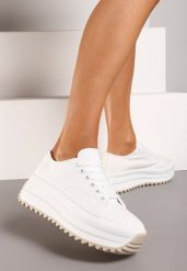 Białe Trampki Sneakersy na Platformie z Ozdobnym Bieżnikiem Dimorie. Białe trampki i tenisówki damskie Renee, bez wzorów, bez zapięcia. Za 44.99 zł.