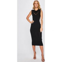 Trussardi Jeans - Sukienka. Czarne sukienki damskie TRUSSARDI JEANS, na co dzień, l, bez wzorów, z dzianiny, casualowe, bez kołnierzyka, bez ramiączek, midi, dopasowane. W wyprzedaży za 579.90 zł.