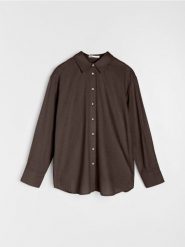 Koszula z domieszką lnu - brązowy. Brązowe koszule damskie Sinsay, l, bez wzorów, bez kołnierzyka, bez ramiączek. Za 39.99 zł.