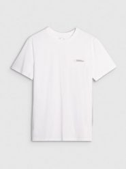 4F T-shirt regular gładki męski - biały S. Białe t-shirty męskie 4F, m, bez wzorów, z bawełny, bez kołnierzyka, bez ramiączek. W wyprzedaży za 49.99 zł.