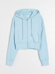 Rozpinana bluza z kapturem - błękitny. Niebieskie bluzy damskie Sinsay, l, bez wzorów, bez ramiączek, z kapturem. Za 39.99 zł.